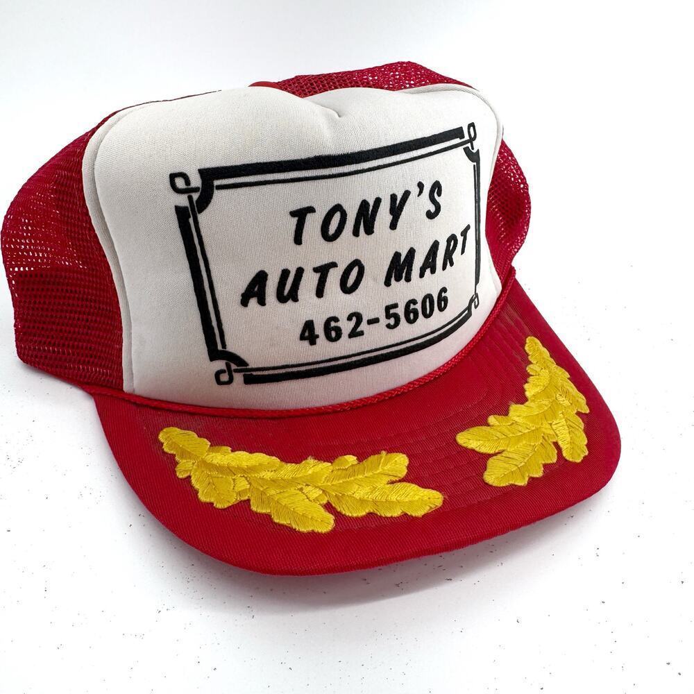 Vintage 80s Trucker Snapback Hat - Tonys Auto Mart Embroidered Mesh Cap